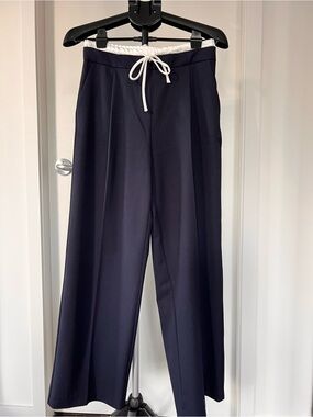 Zara Navy Blue and White Elastic Waist Trousers